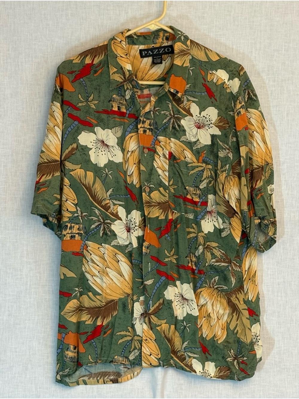 PAZZO Teal, Orange & Yellow Floral Short-Sleeve Rayon Shirt